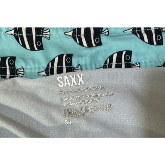 SAXX Betawave 2N1 DropTemp Cooling Liner Board Shorts Size 34 Blue Angel Fish - Picture 13 of 15